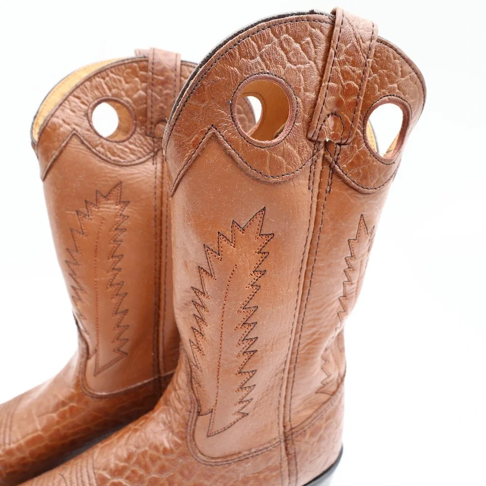 Laredo Tan Bullhide Western Boots Boys 2D Tan Leather NWT Deadstock CB293